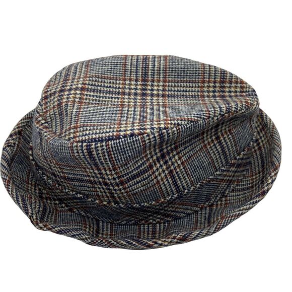 Pendleton Fedora Hat Grandpa Gray Navy Brown Plaid Virgin Wool Fitted Size 7-1/8 - Picture 2 of 16